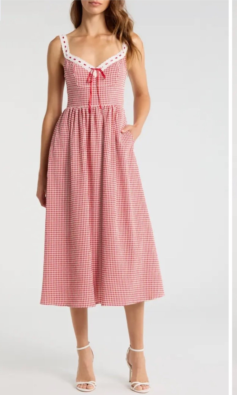 New red and white gingham midi maxi dress 

#LTKgrwm #LTKSaleAlert #LTKootd