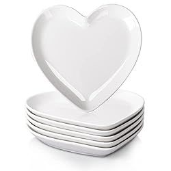 DELLING Heart Shaped Dessert Salad Plates- 6 Pack, 7.3 Inch Ceramic White Dinner Plates, Heart Di... | Amazon (US)