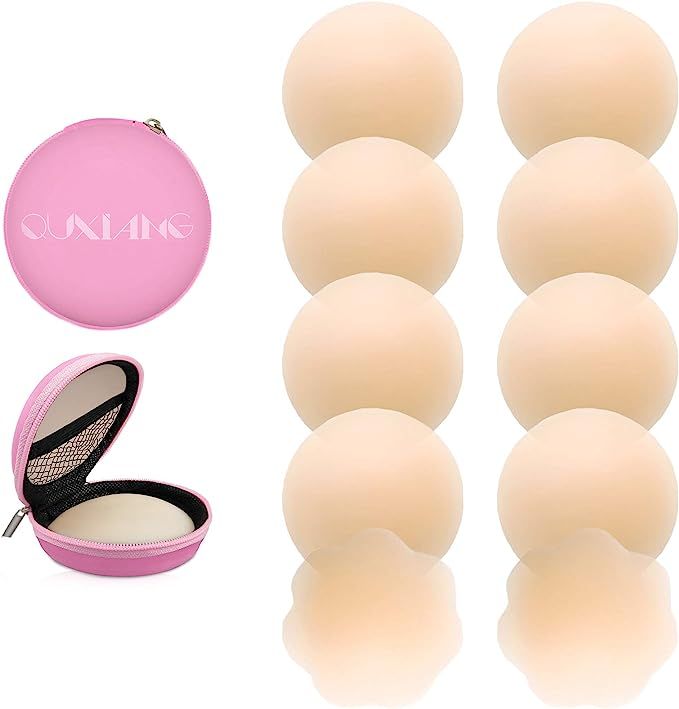 QUXIANG 5 Pairs Pasties Women Nipple Covers Reusable Adhesive Silicone Nippleless Covers (4 Round... | Amazon (US)