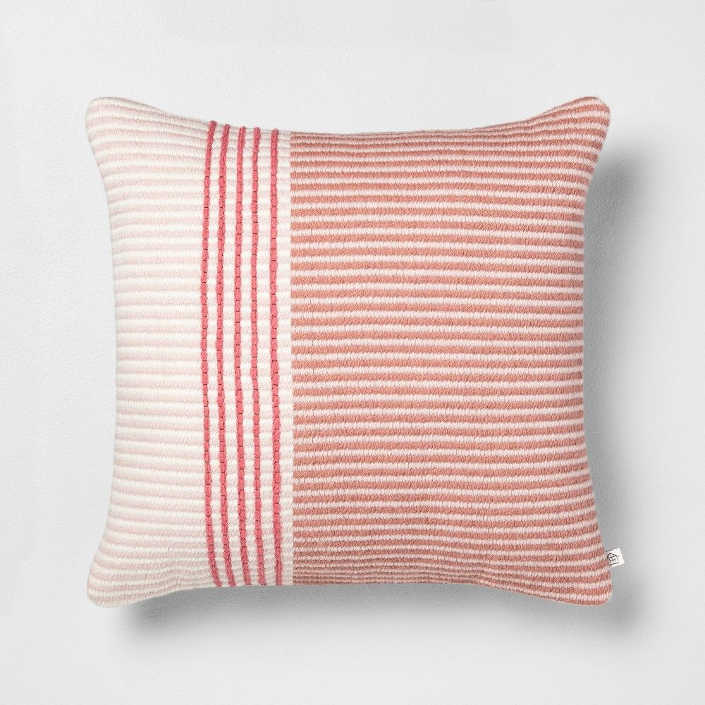 18x18 Stripe Square Pillow Dusty Rose / Light Pink - Hearth & Hand with Magnolia | Target