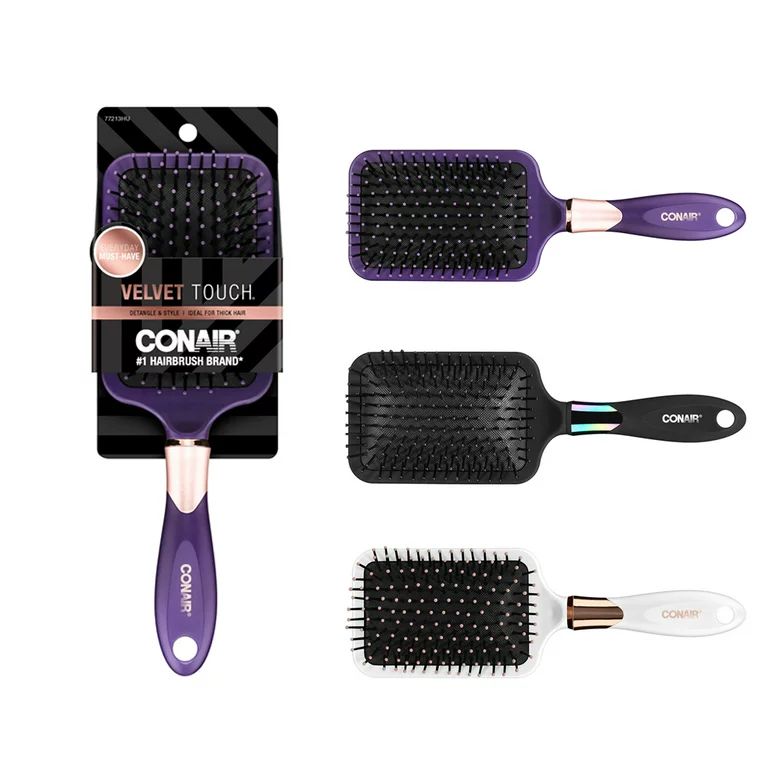 Conair Velvet Touch Paddle Hairbrush with Nylon Bristles and Soft-Touch Handle, Colors Vary | Walmart (US)
