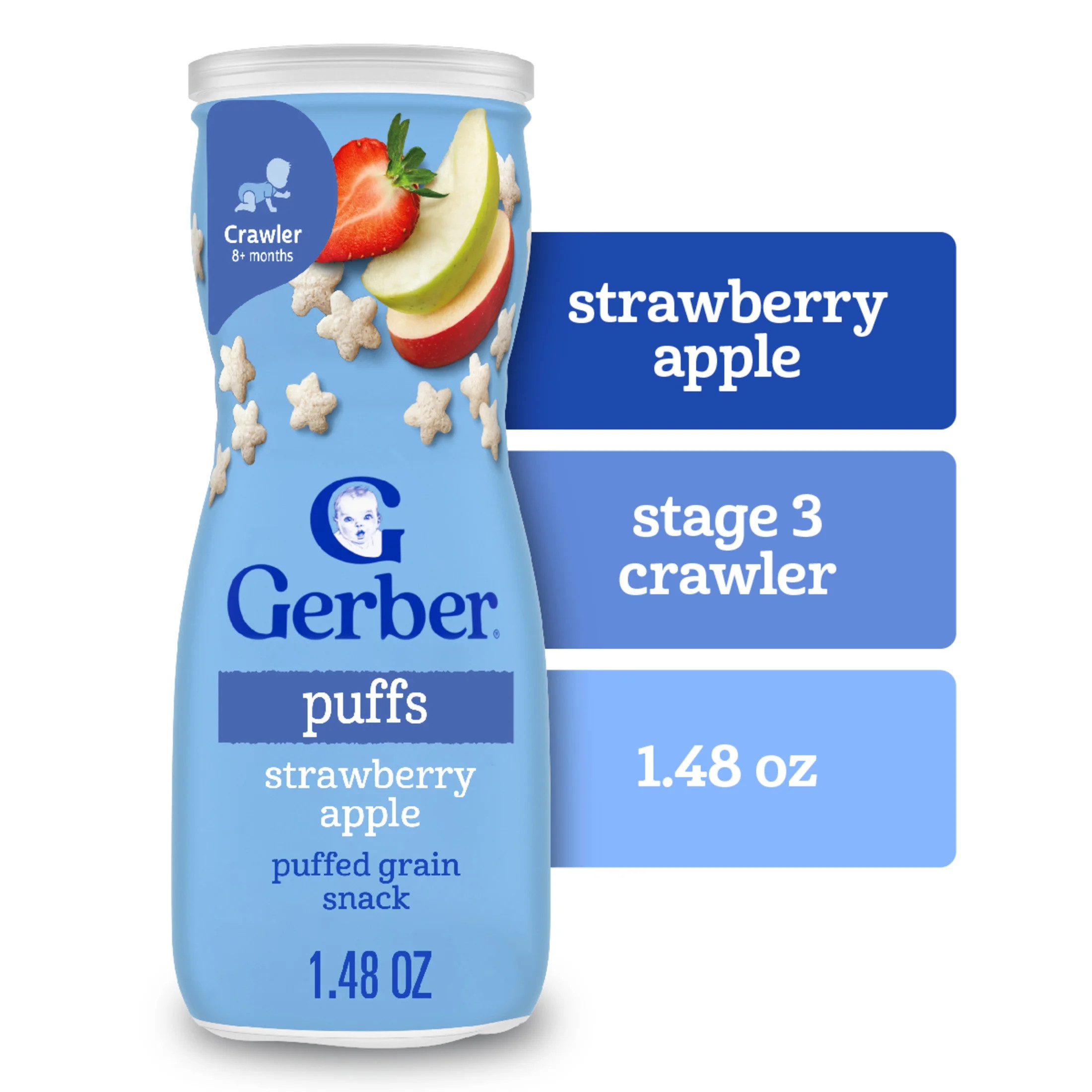 Gerber Baby Snacks, Grain & Grow Puffs, Strawberry Apple, Clean Label Project, 1.48 oz Canister | Walmart (US)