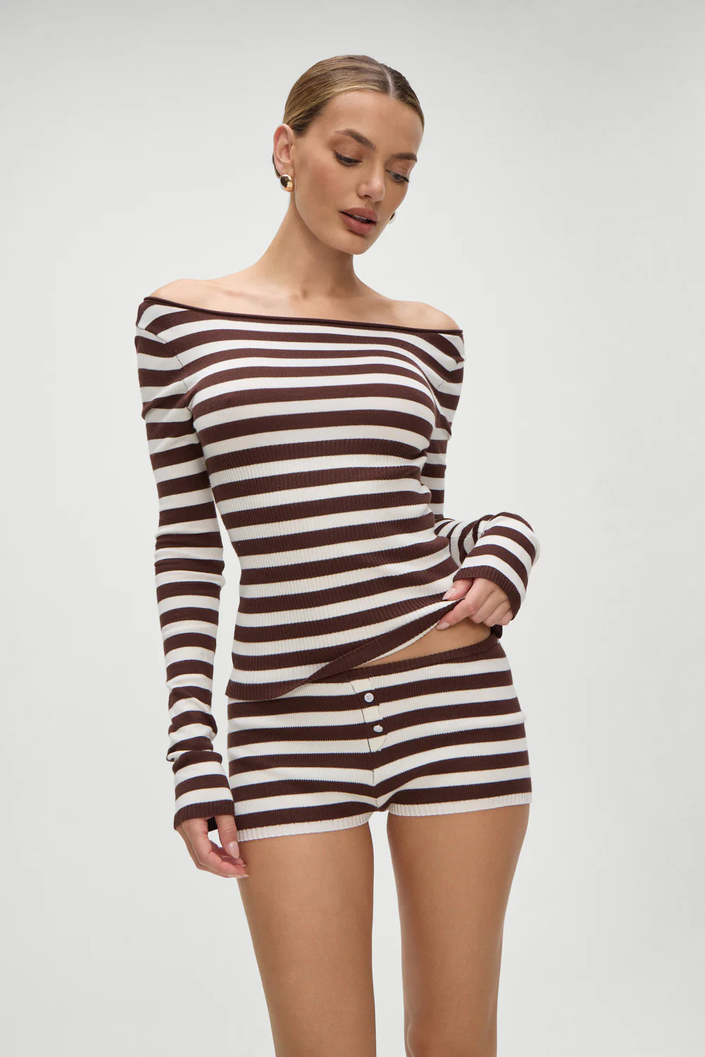 Theo Striped Knit Sweater - Brown Sugar Stripe | Frankies Bikinis