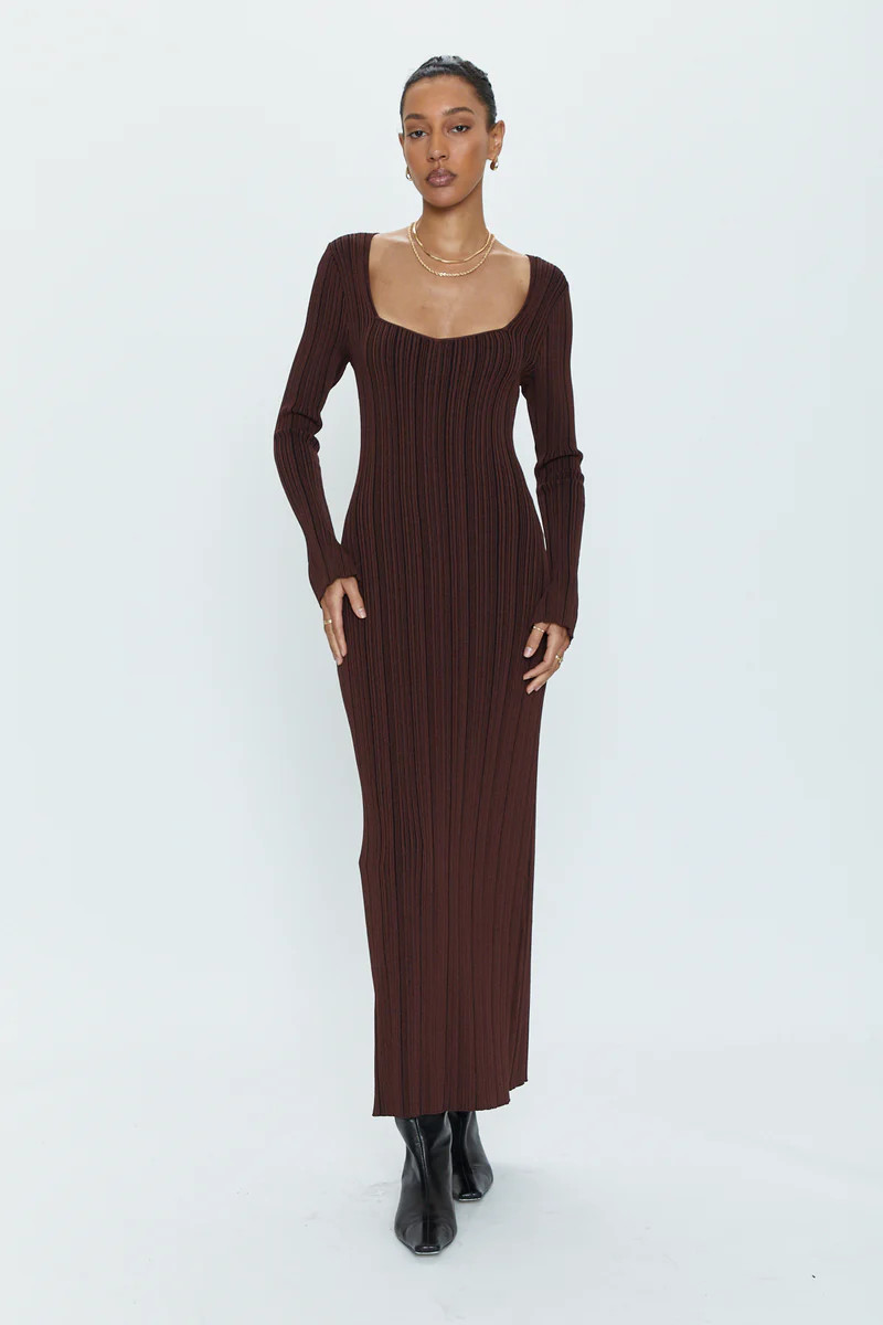 Brigitte Open Neckline Dress - Cocoa Noir | Pistola Denim