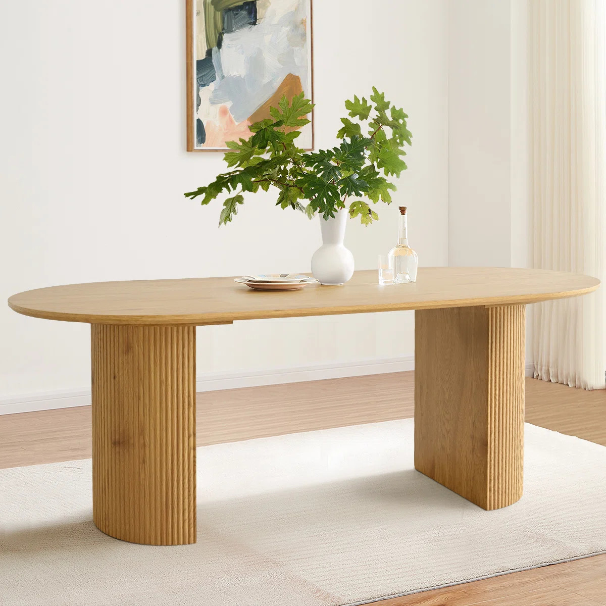 Anirudha 79"  Oval Wood Double Pedestal Base Dining Tables | Wayfair North America