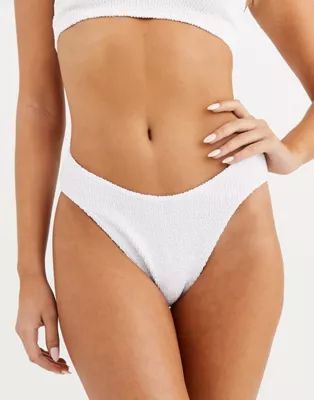 ASOS DESIGN mix and match crinkle high leg hipster bikini bottom in white | ASOS UK