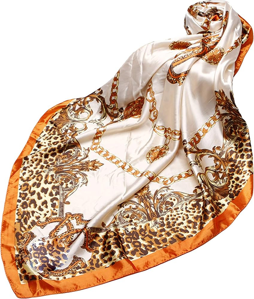 Silk Like Scarf Leopard Print Theme Large Square Fashion Wraps Sexy Pattern Neckerchief for Women... | Amazon (US)