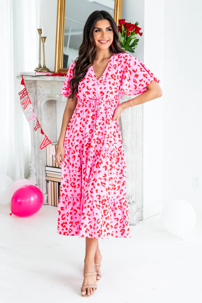 My Happy Ending Pink Leopard Print Midi Dress | Pink Lily