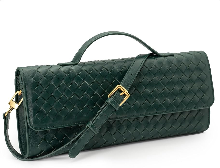 Woven Clutch Purse Ladies Top Handle Handbag Leather Crossbody Shoulder Bag with Detachable Strap | Amazon (US)