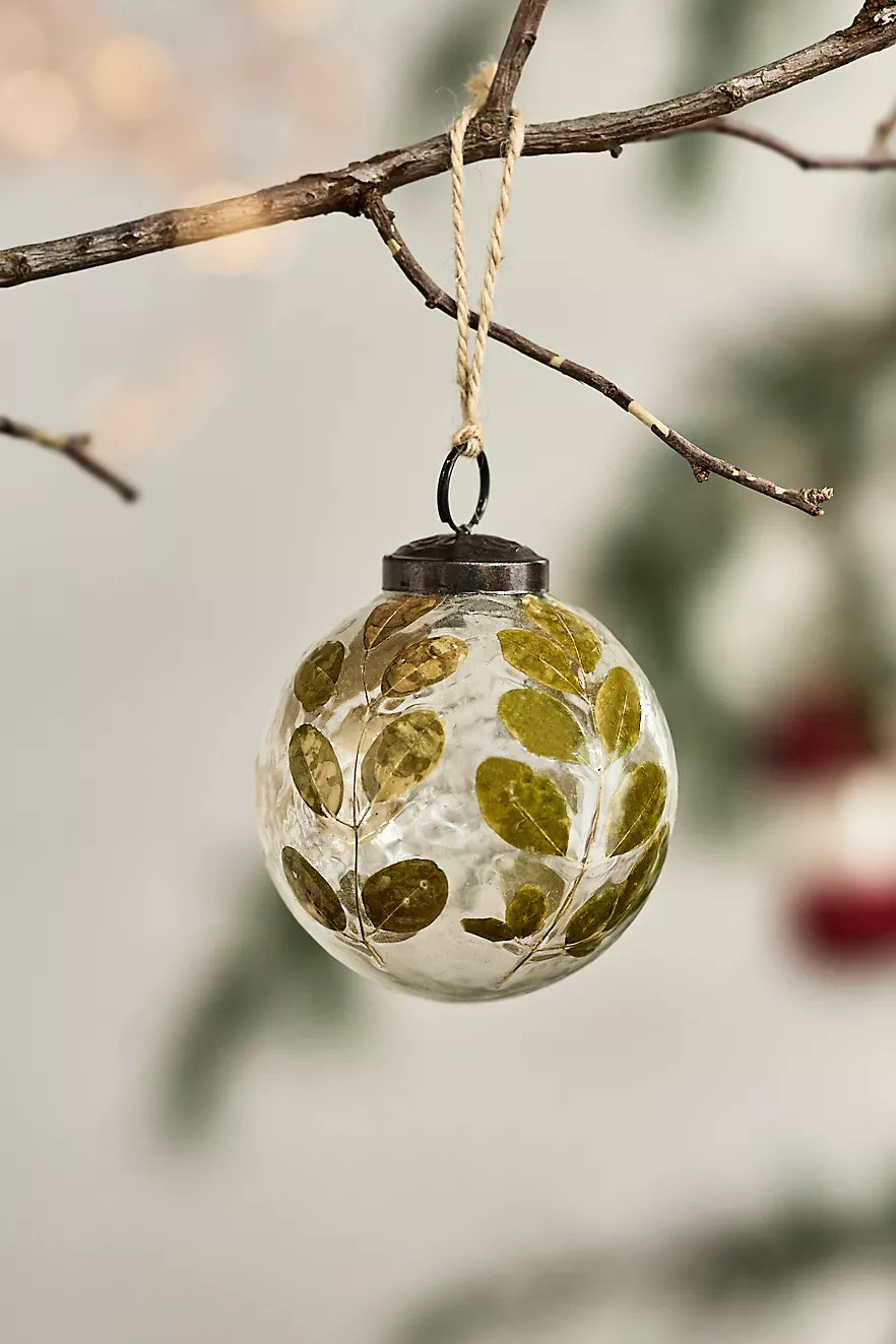 Leafy Etched Glass Globe Ornament | Anthropologie (US)