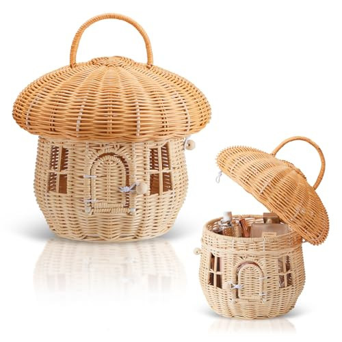 Handmade Wicker Mushroom-Shaped Storage Basket for Outdoor, Kids, Decor, Photography Props | Amazon (US)