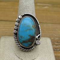 Vintage Sterling Silver Oval Shaped Blue Turquoise Ring Size 10.75 | Etsy (US)