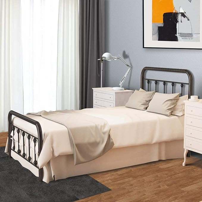 Metal Bed Frame Twin Size with Vintage Headboard and Footboard, Noillats Solid Sturdy Steel Slat ... | Amazon (US)
