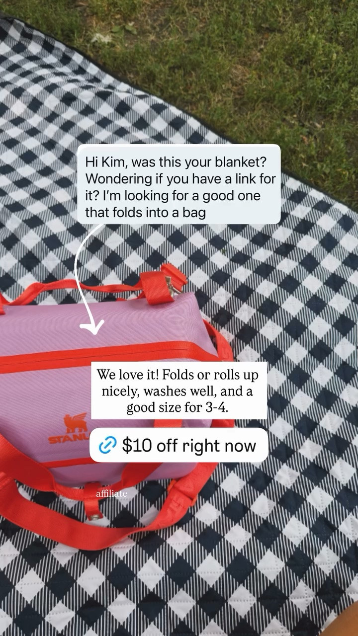 We love our picnic blanket! It folds and rolls up nicely, wash as well, and a good size for 3 to 4 people ￼

#LTKHome