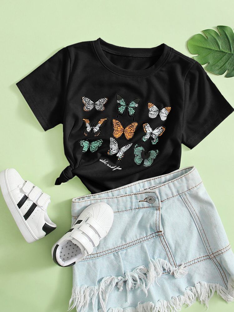 Toddler Girls Butterfly And Letter Graphic Tee | SHEIN