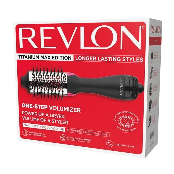 Revlon One-Step Hair Dryer and Volumizer Titanium Max Edition 2.4" Hot Air Brush, Black | Walmart (US)