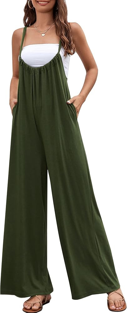 Flygo Women's Summer Casual Loose Sleeveless Jumpsuits Adjustable Spaghetti Straps Wide Leg Overa... | Amazon (US)