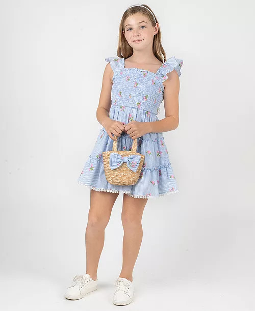 Rare Editions Girls' 7-16 Smocked Bodice Square Neck Dress and Bag, 2-Piece Set - Macy's | Macy's