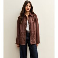 Women's Dark Brown Faux Suede Button Front Jacket New Look | New Look (UK)