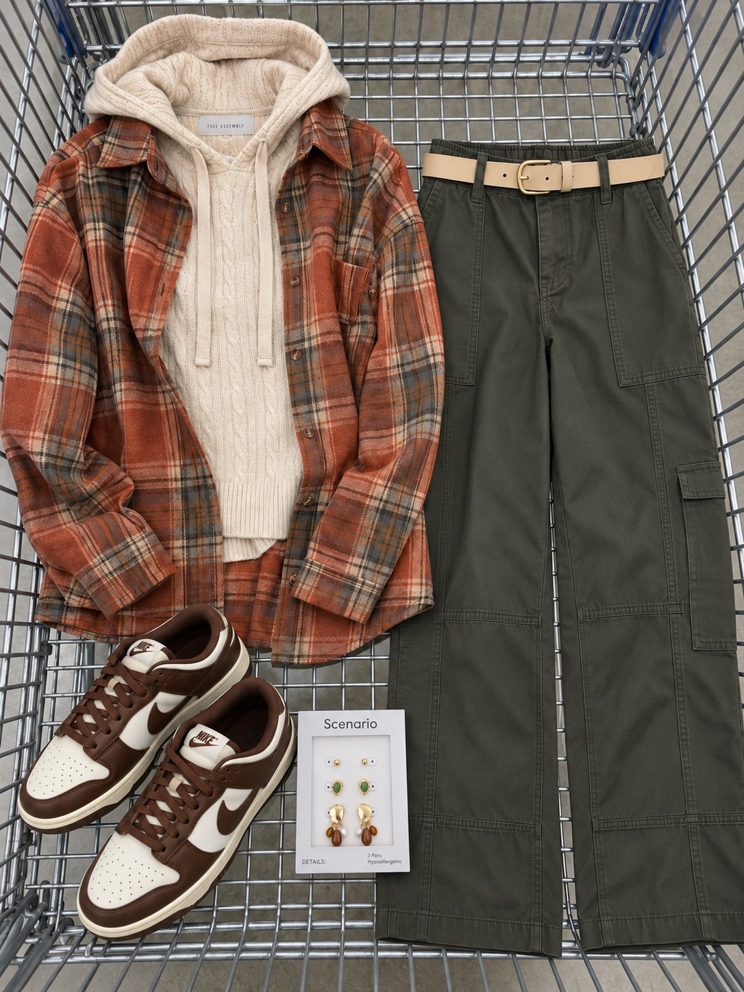 This is the kind of fall layering that makes an outfit look instantly better. Rust plaid + a cream hoodie + olive cargos with brown sneakers feels cozy, current and really easy to wear. 🍂

#LTKgrwm #LTKootd