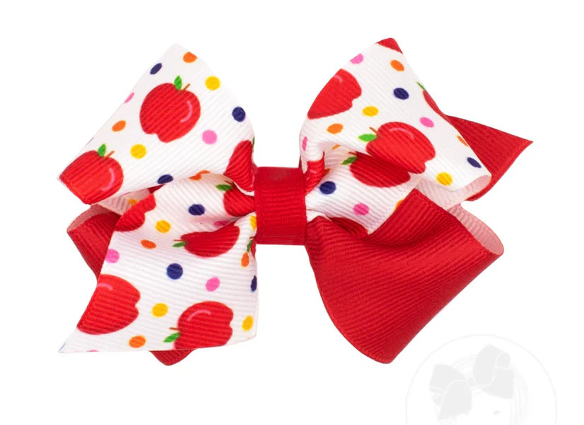 Extra Small Back to School Colorblock Apple Print Hair Bow | Persnickety