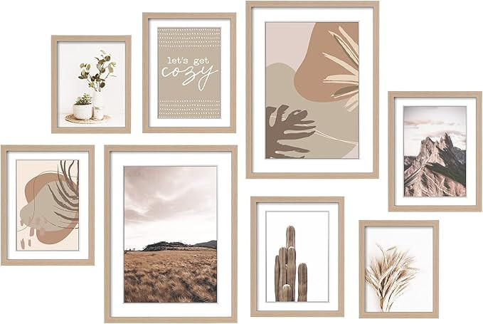 ArtbyHannah 8 Pack Modern Neutral Gallery Wall Frame Sets Decorative Art Prints Wood Picture Fram... | Amazon (US)