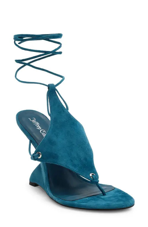 Jeffrey Campbell Pachouli Ankle Wrap Wedge Sandal in Dusty Turquoise Suede at Nordstrom, Size 6.5 | Nordstrom
