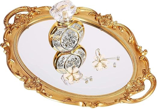Zosenley Polyresin Ellipse Antique Decorative Mirror Tray, Makeup Organizer, Jewelry Organizer, S... | Amazon (US)