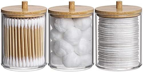 Tbestmax 10 Oz Cotton Swab/Ball/Pad Holder, Qtip Apothecary Jar, Clear Bathroom Containers Dispenser | Amazon (US)