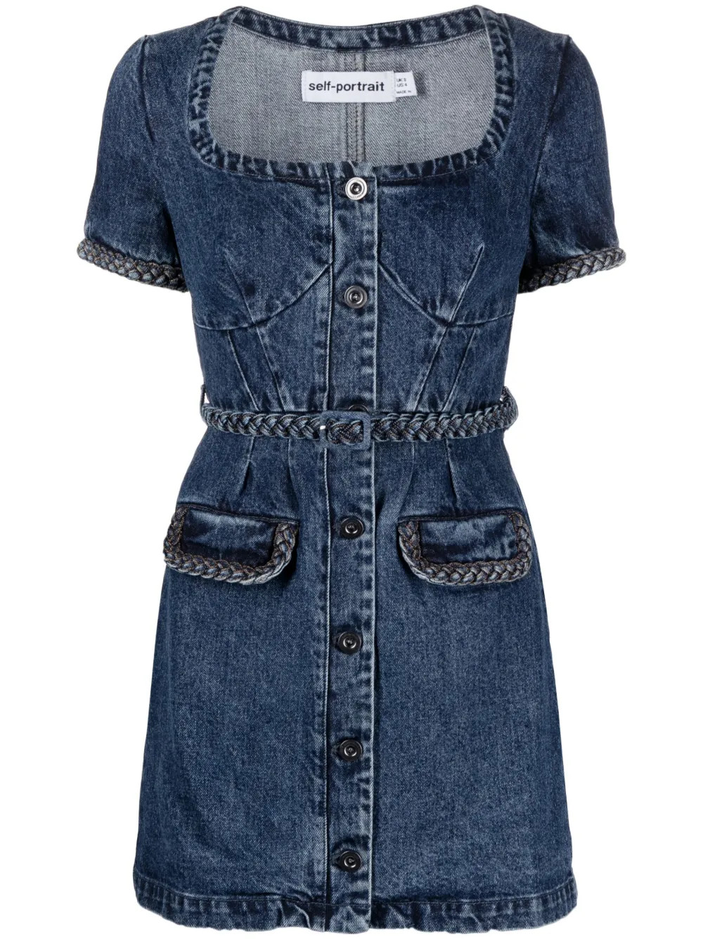 Self-Portrait short-sleeve Denim Dress - Farfetch | Farfetch Global