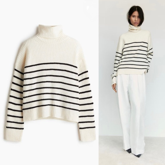 White/Black Striped Turtleneck Sweater (S, M) | Poshmark
