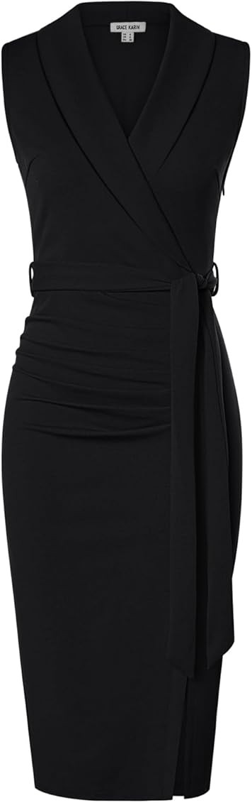 GRACE KARIN Women's Wear to Work Dress 2024 Surplice Neck Sleeveless Ruched Wrap Office Pencil Dr... | Amazon (US)