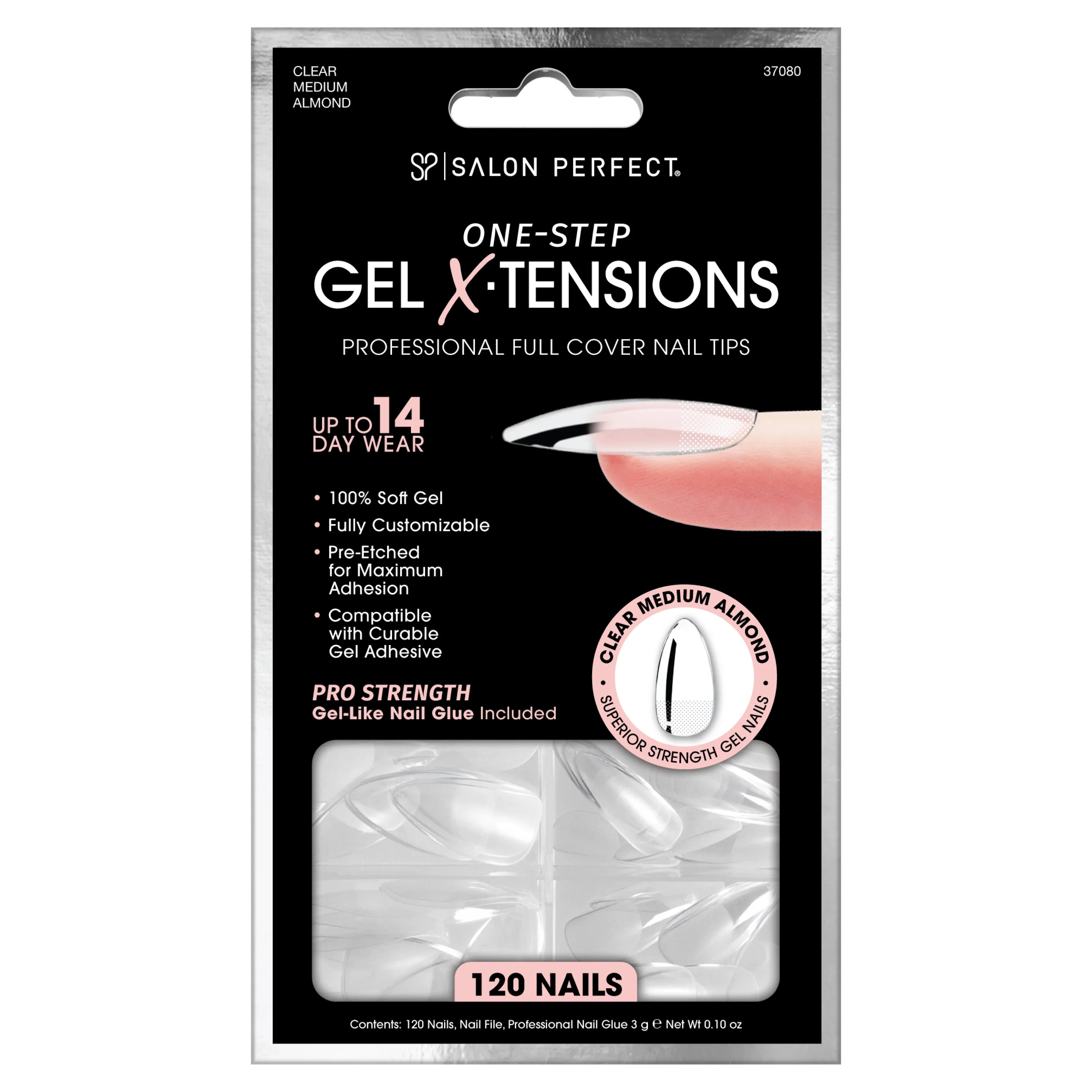 Salon Perfect Fake Press On Nails Tips, 307 Gel X-Tension, Clear, Medium Almond, 120 Nails | Walmart (US)