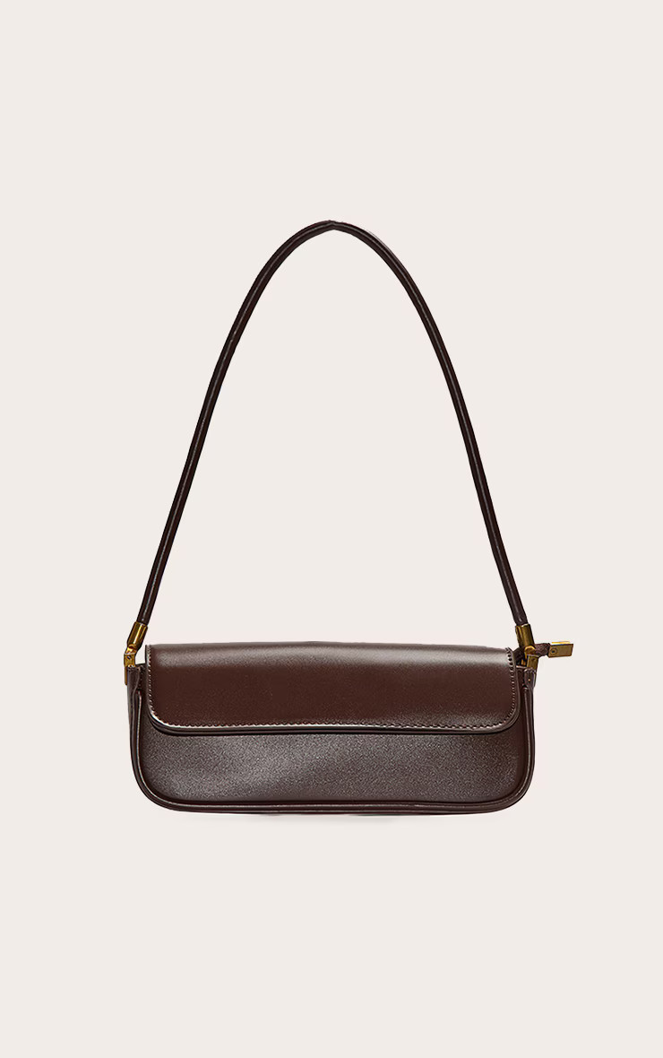 Chocolate PU Skinny Elongated Shoulder Bag | PrettyLittleThing UK