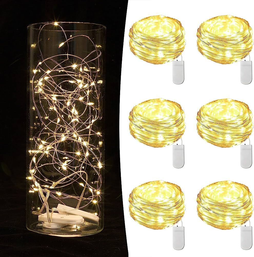 6 Pack Fairy Lights Battery Operated String Lights 7ft 20 Led Mason Jar Lights Waterproof Silver ... | Amazon (US)