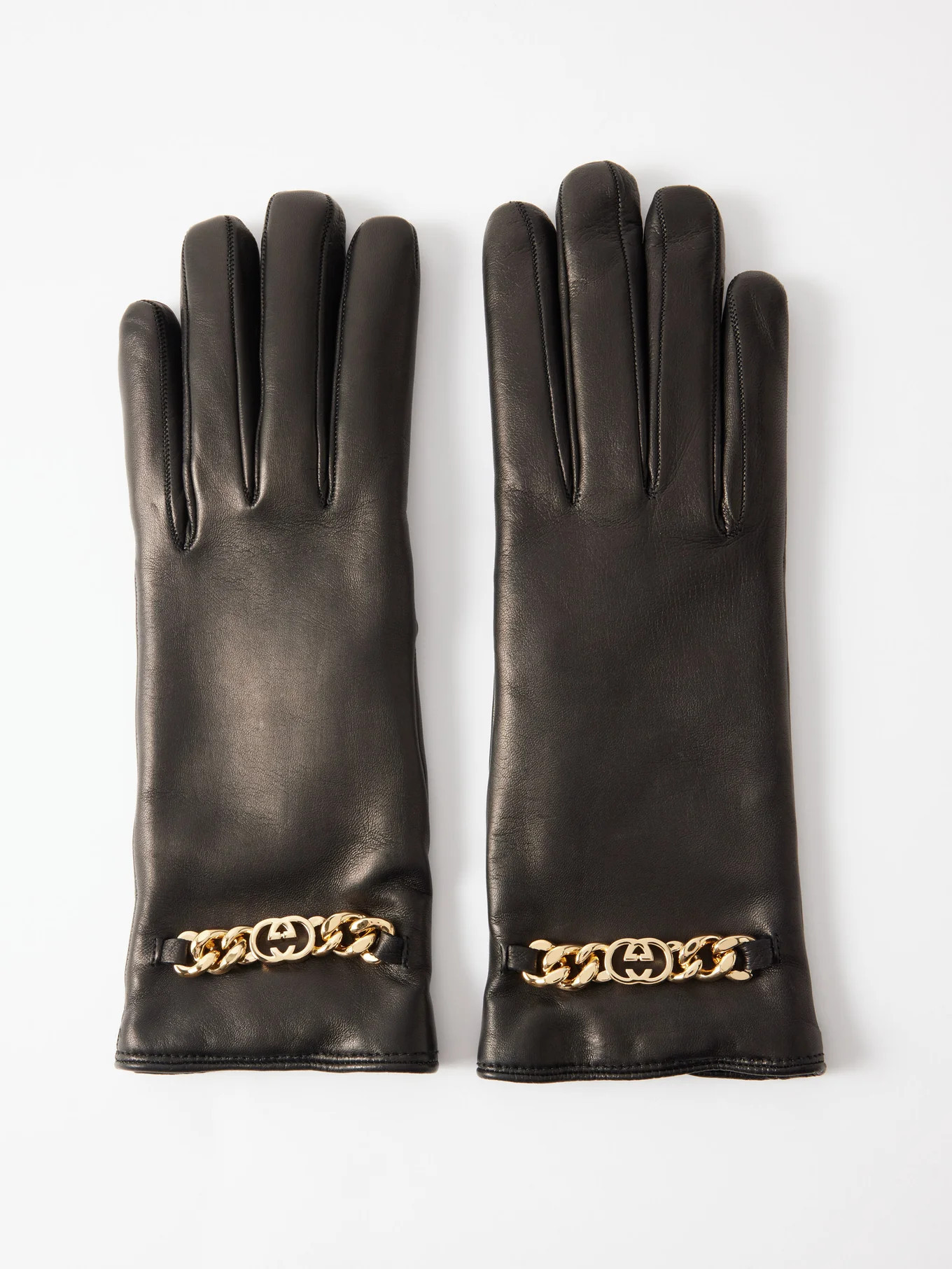 Interlocking-G chain cashmere-lined leather gloves | Gucci | Matches (UK)