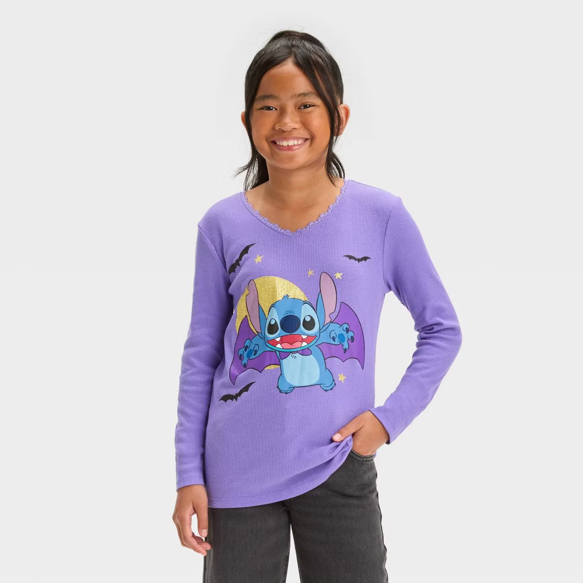 Girls' Disney Lilo & Stitch Long Sleeve Graphic T-Shirt - Purple | Target