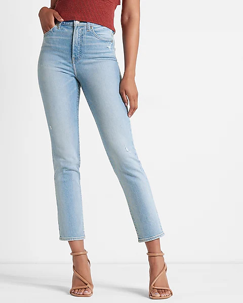 Super High Waisted Light Wash Slim Jeans | Express