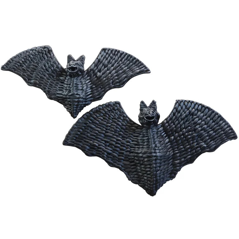 Set of 2 Handwoven Black Bat Wall Hangings \u2013 Halloween Rattan D\u00e9cor Accents | Walmart (US)