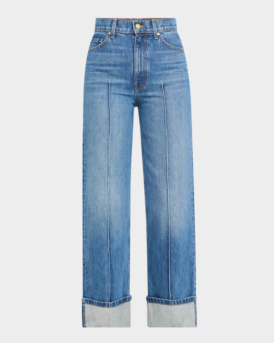 The Genevieve Pintuck Wide-Leg Denim Jeans | Neiman Marcus
