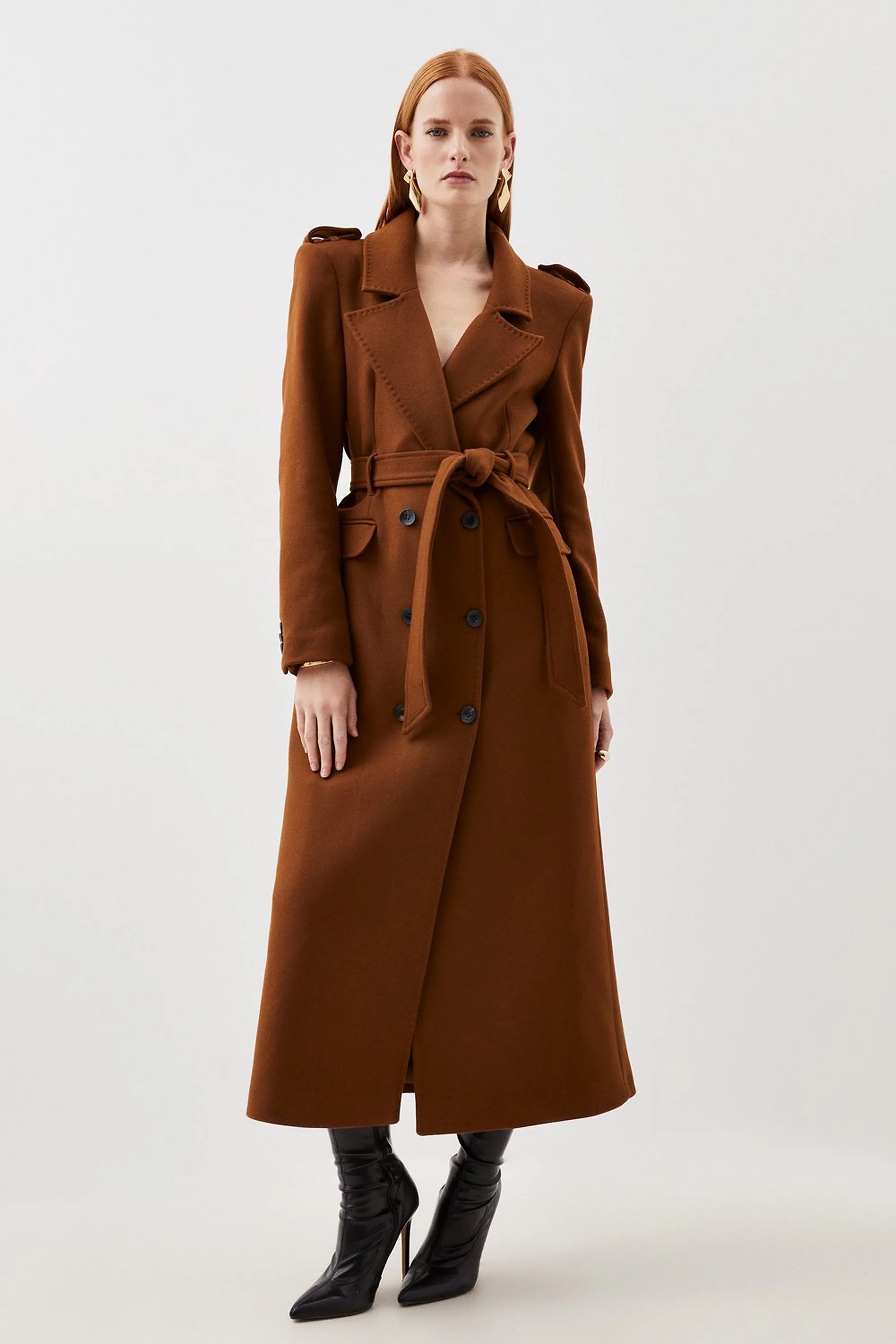 Italian Wool Blend Belted Double Breasted Coat | Karen Millen US