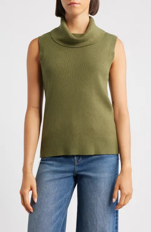 CITY BLUES Turtleneck Sleeveless Sweater in Olive at Nordstrom, Size X-Large | Nordstrom