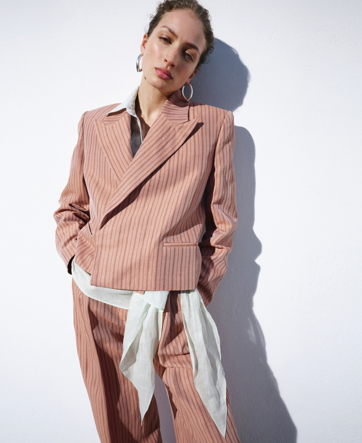 Selection Mango Women's Cropped Striped Linen Blazer - Pink | Macy's