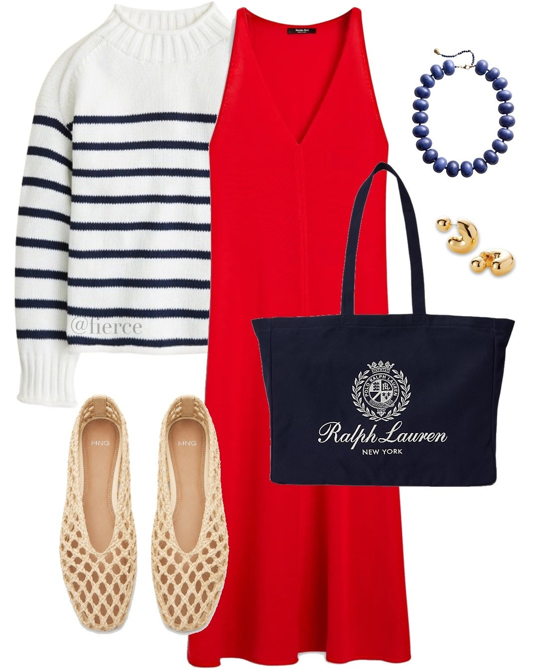 Raffia Bakker flats red knitted dress striped sweater printed navy canvas bag 4th July inspo ltkus

#LTKsummer