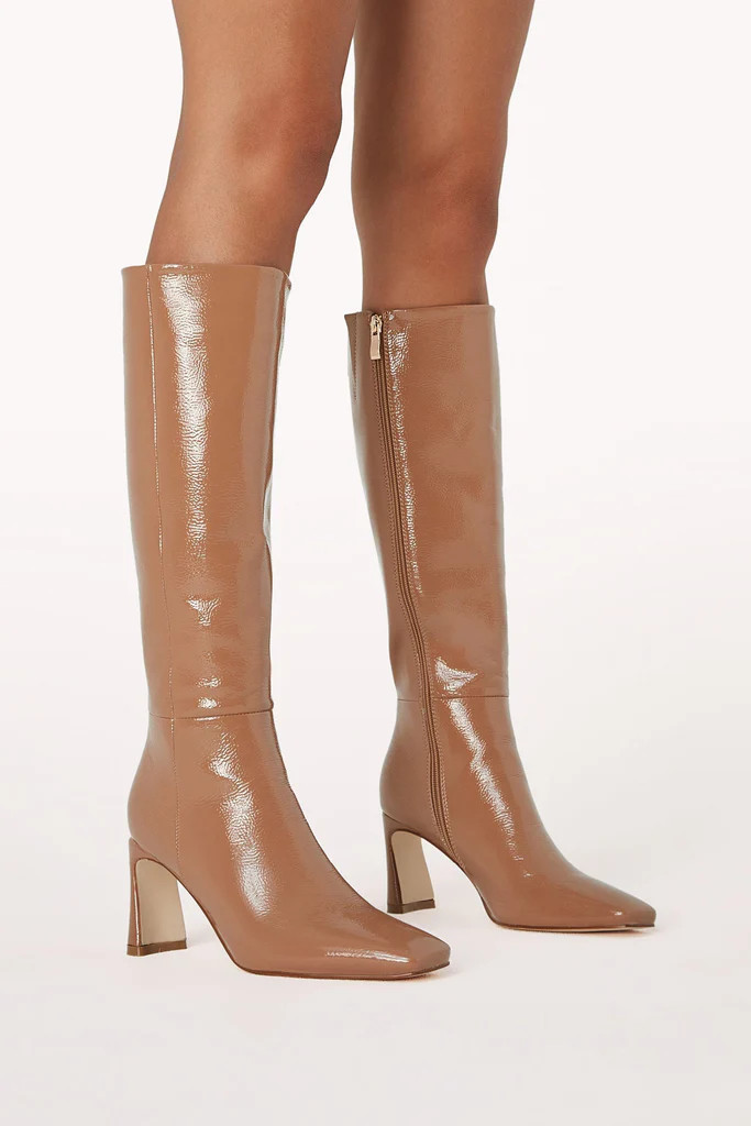 Yasmeen Knee High Boot - Toffee Crinkle Patent | Petal & Pup (US)