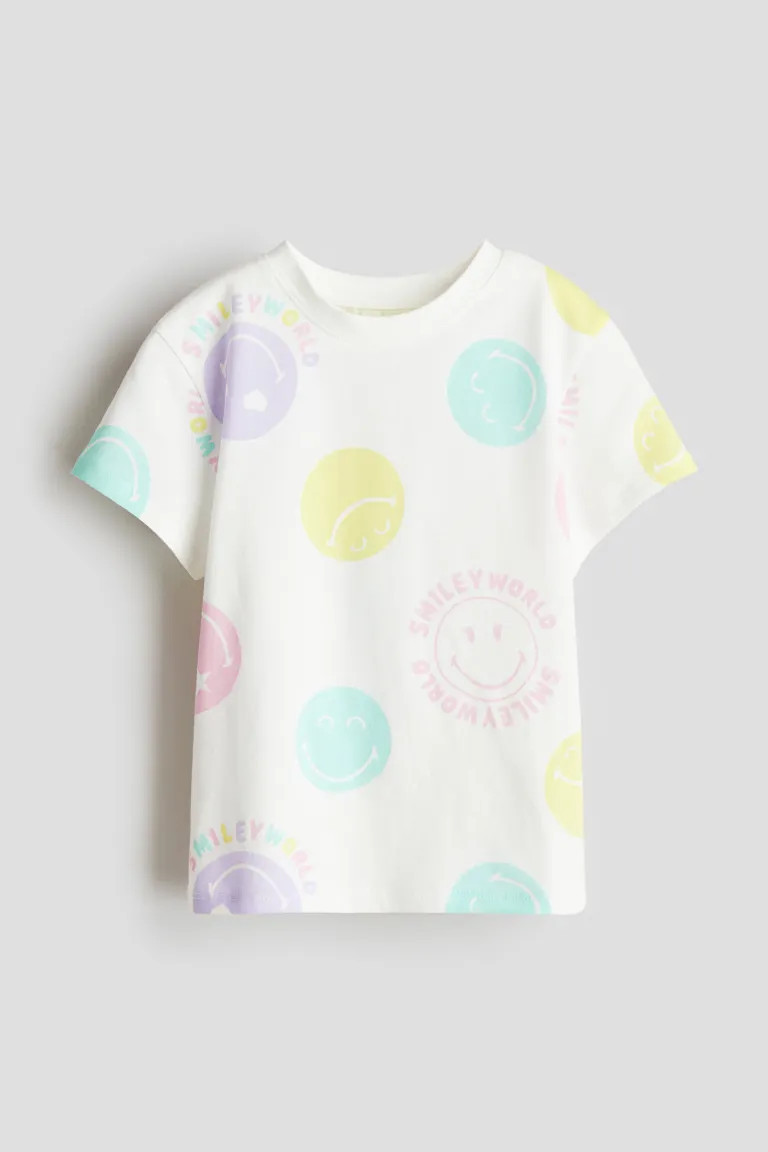 Printed T-shirt - Round Neck - Short sleeve - White/SmileyWorld® - Kids | H&M US | H&M (US + CA)