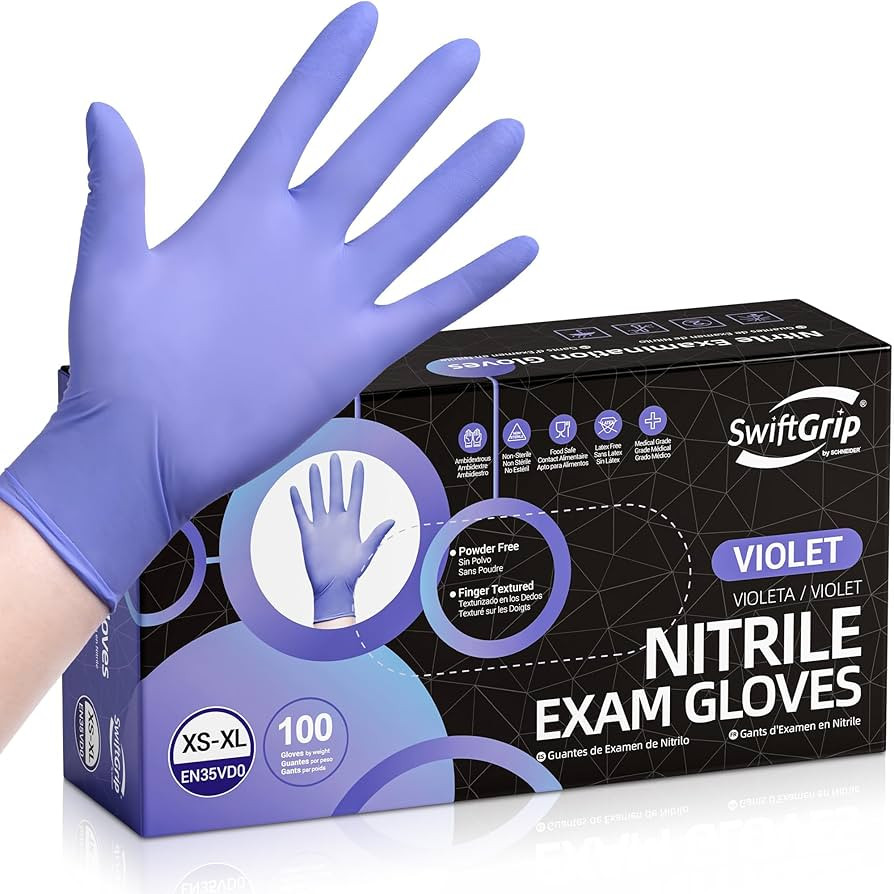 Disposable Nitrile Exam Gloves, 3mil, Medium, Box of 100, Violet Nitrile Gloves Disposable Latex ... | Amazon (US)