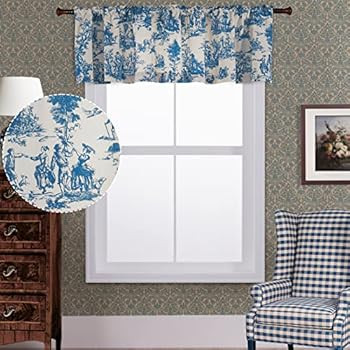 Blue Valance for Living Room Kitchen Window Curtains Over Sink,Floral French Country Vintage Chinois | Amazon (US)