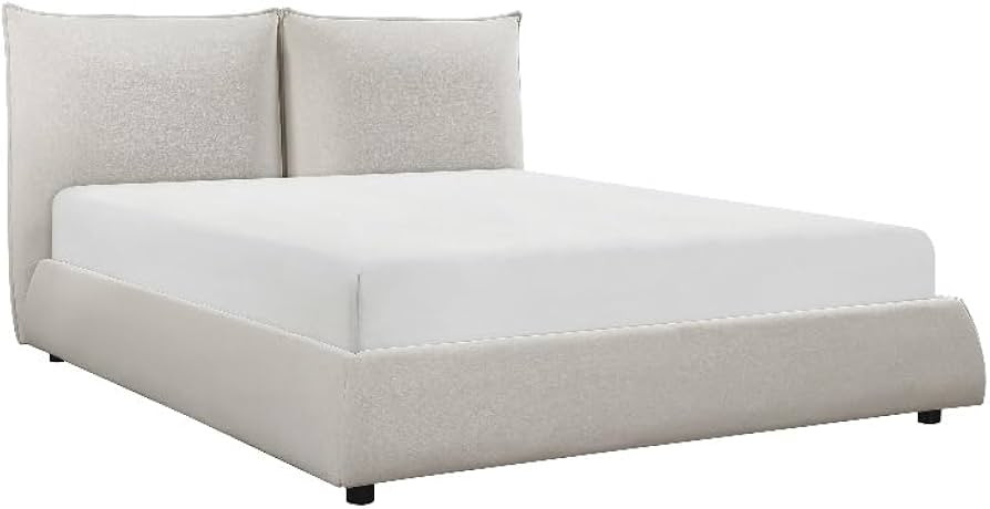 Linna Chenille Upholstery Queen Platform Bed in Beige | Amazon (US)