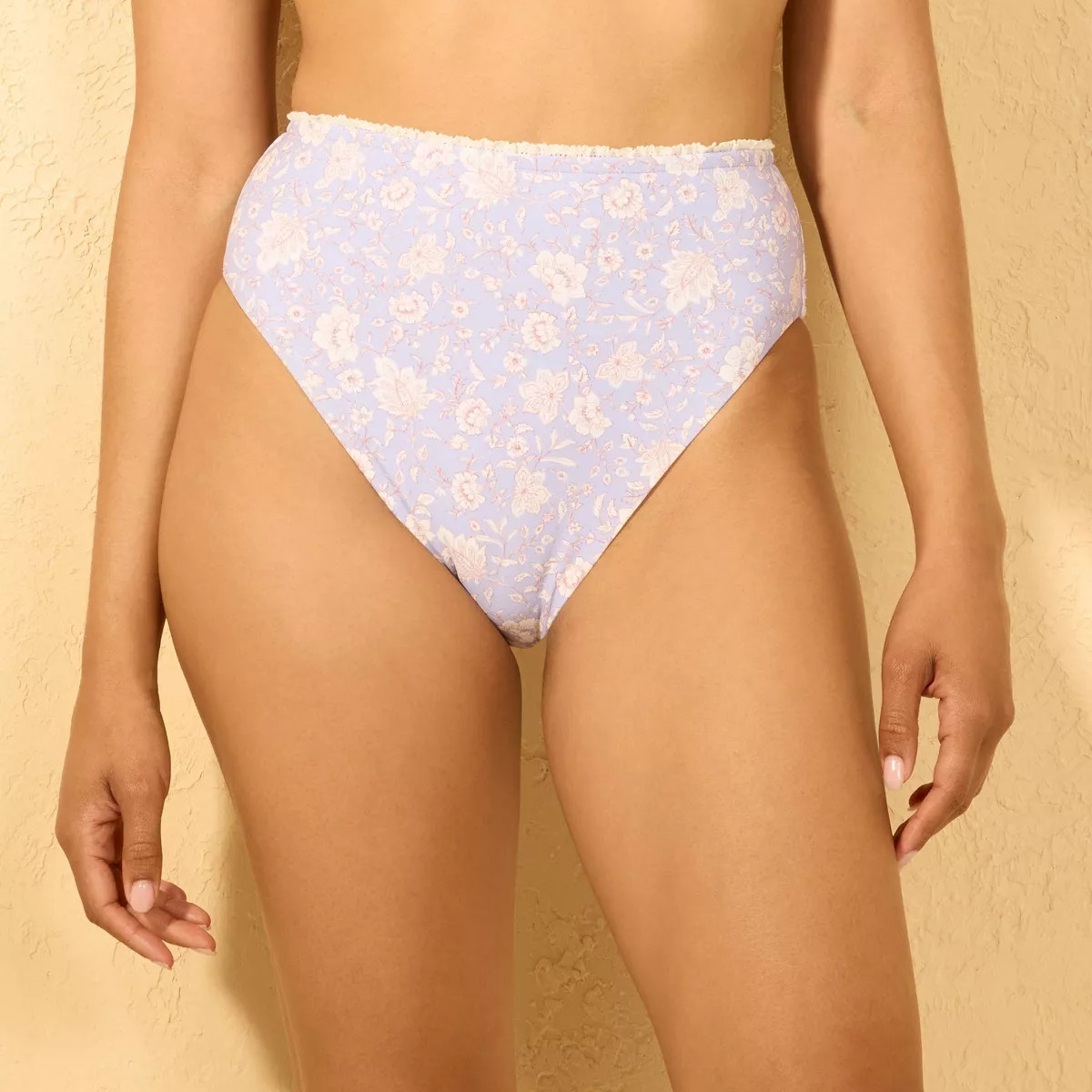 Women's Ruffle Trim Paisley Print High Leg Bikini Bottom - Shade & Shore™ Periwinkle | Target